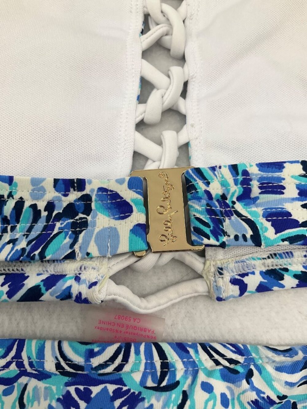 Lilly Pulitzer size 8/10 Blue & White Printed Bikini Lace-Up Halter Top - Picture 6 of 10